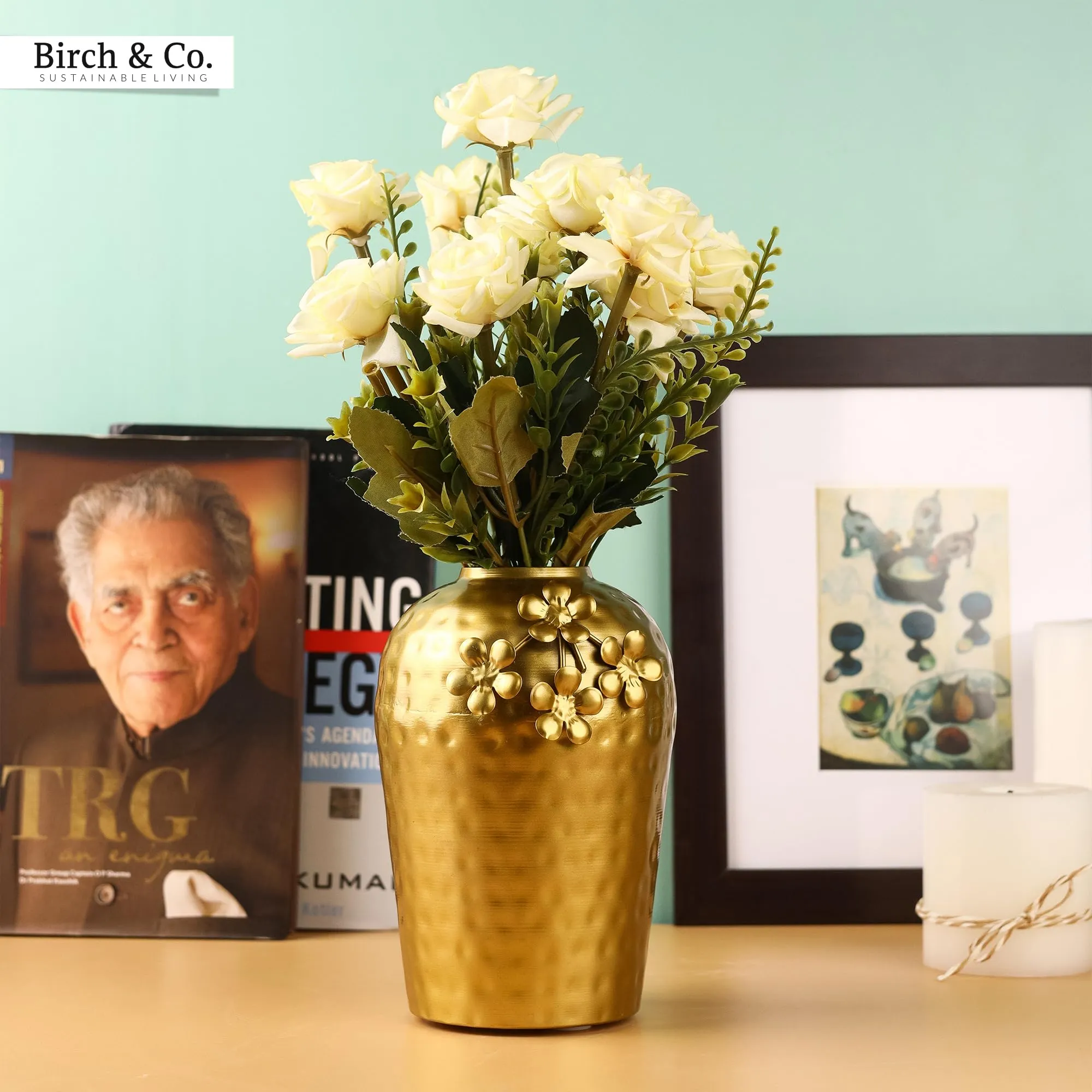 Birch & Co. Flower Vase- Vases For Home Decor-Metal Vase For Living Room- Pots For Decoration- Polished Pure Metal Table Vase- Modern Contemporary Vessel- Durable Sleek Urban Charm Vase- Golden