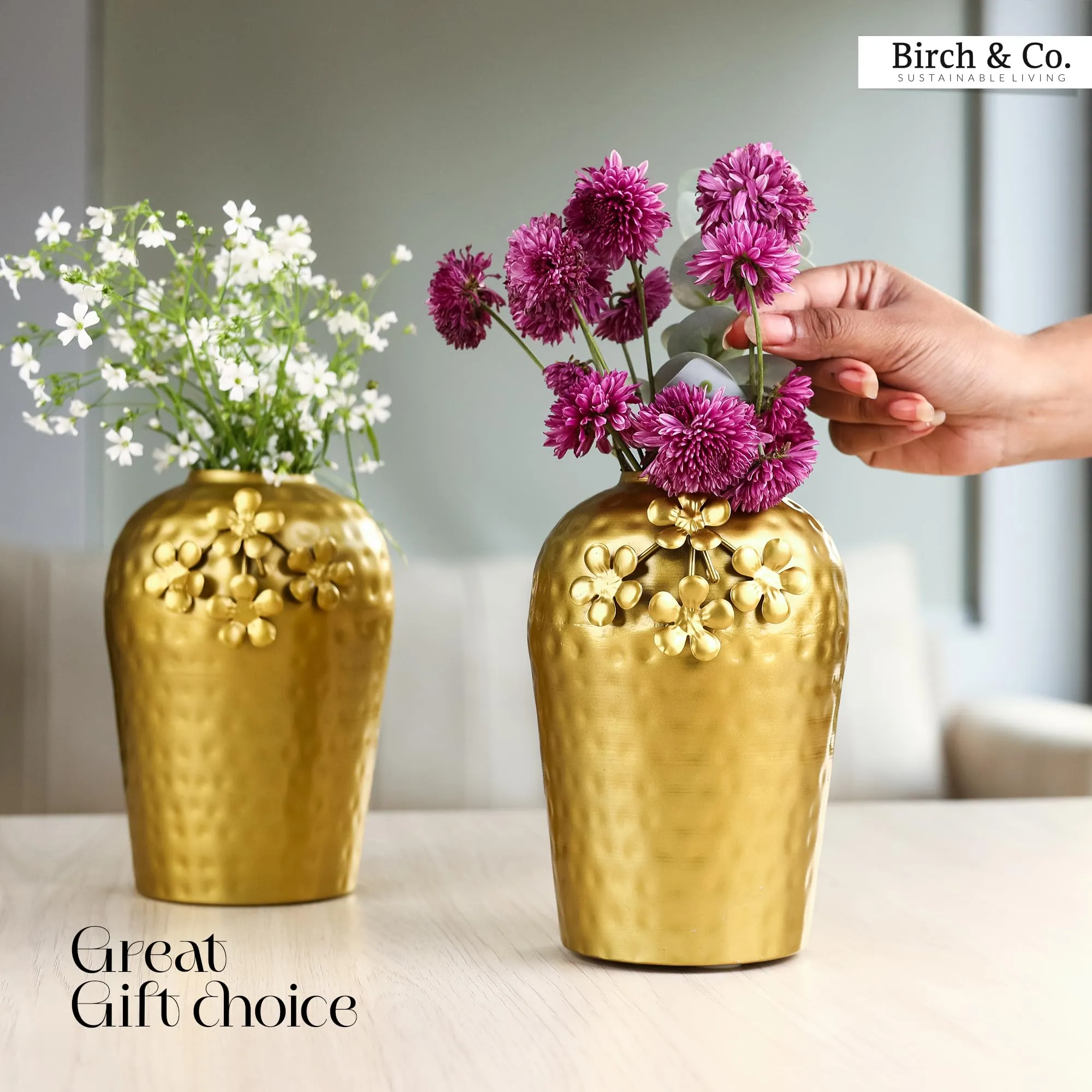Birch & Co. Flower Vase- Vases For Home Decor-Metal Vase For Living Room- Pots For Decoration- Polished Pure Metal Table Vase- Modern Contemporary Vessel- Durable Sleek Urban Charm Vase- Golden