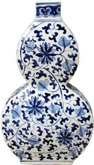 Blue & White Twisted Lotus Flat Gourd Vase