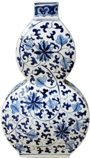 Blue & White Twisted Lotus Flat Gourd Vase