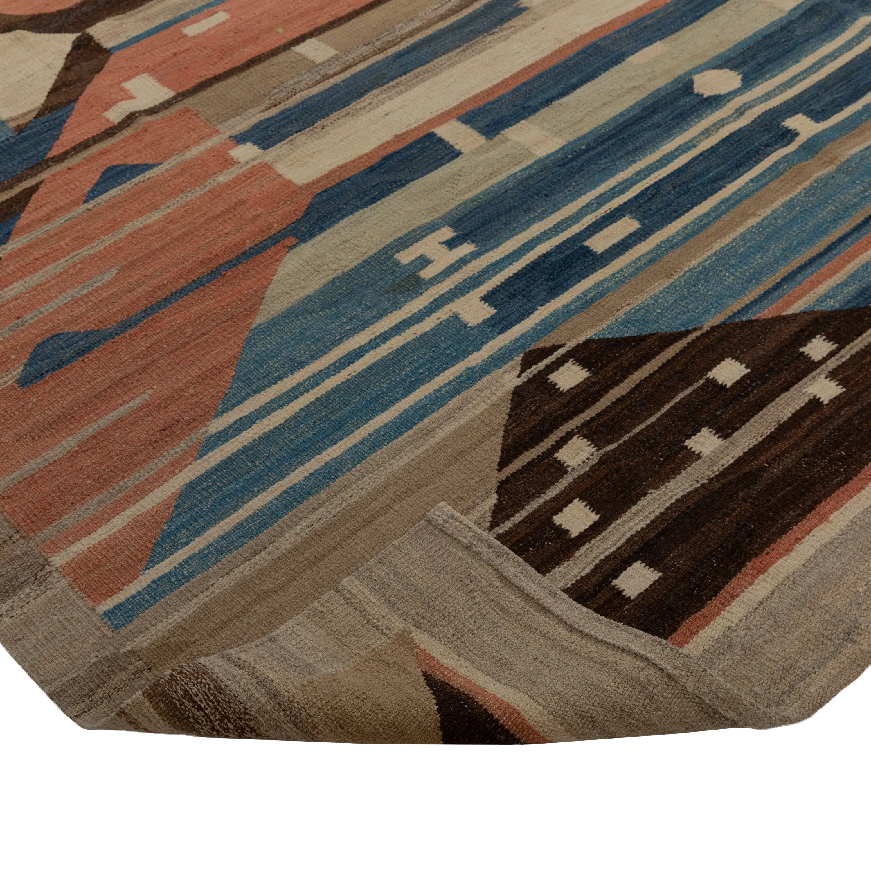 Blue and Pink Modern Kilim Wool Rug - 9' x 11'7"
