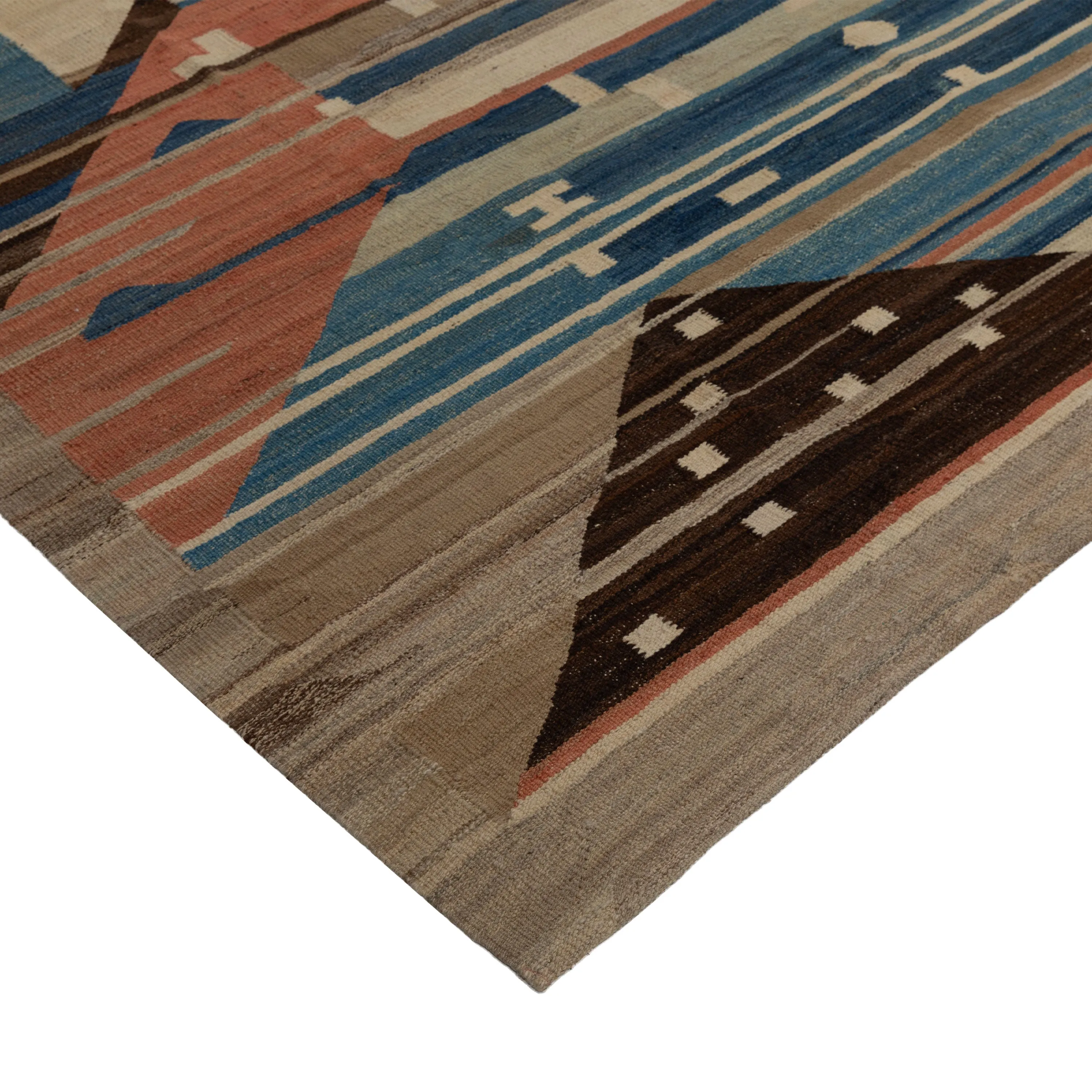 Blue and Pink Modern Kilim Wool Rug - 9' x 11'7"