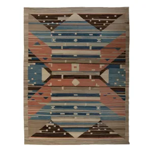 Blue and Pink Modern Kilim Wool Rug - 9' x 11'7"
