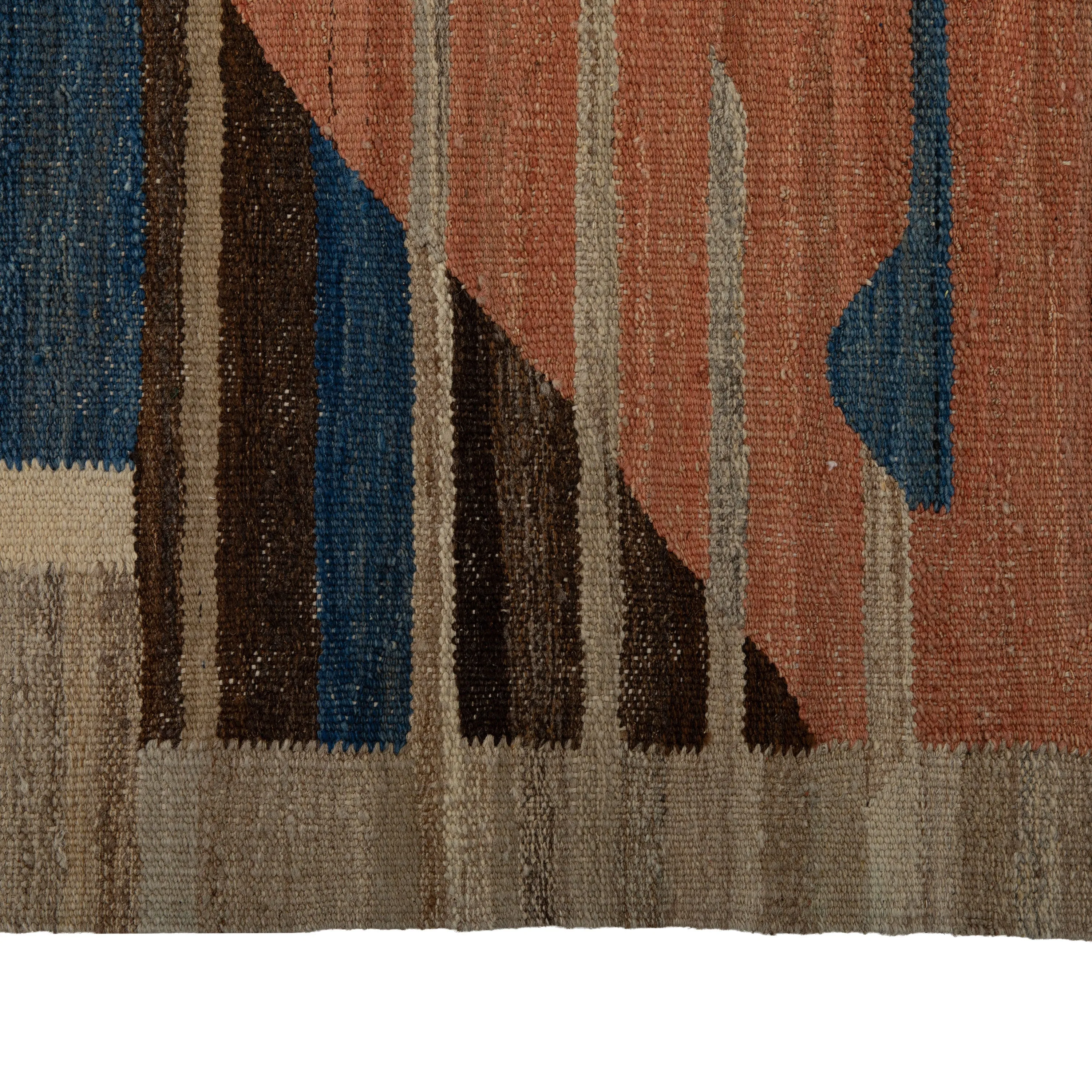 Blue and Pink Modern Kilim Wool Rug - 9' x 11'7"