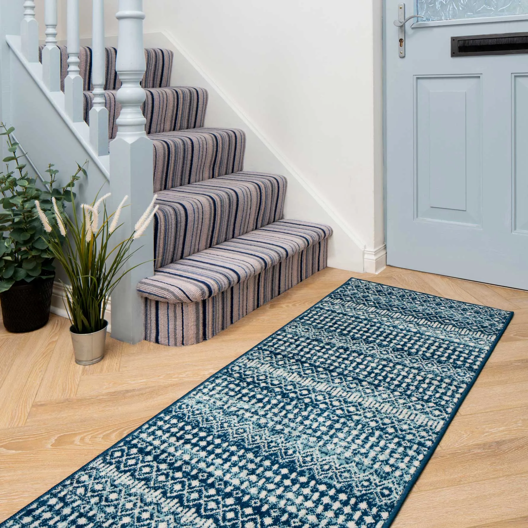 Blue Moroccan Tile Living Room Rug