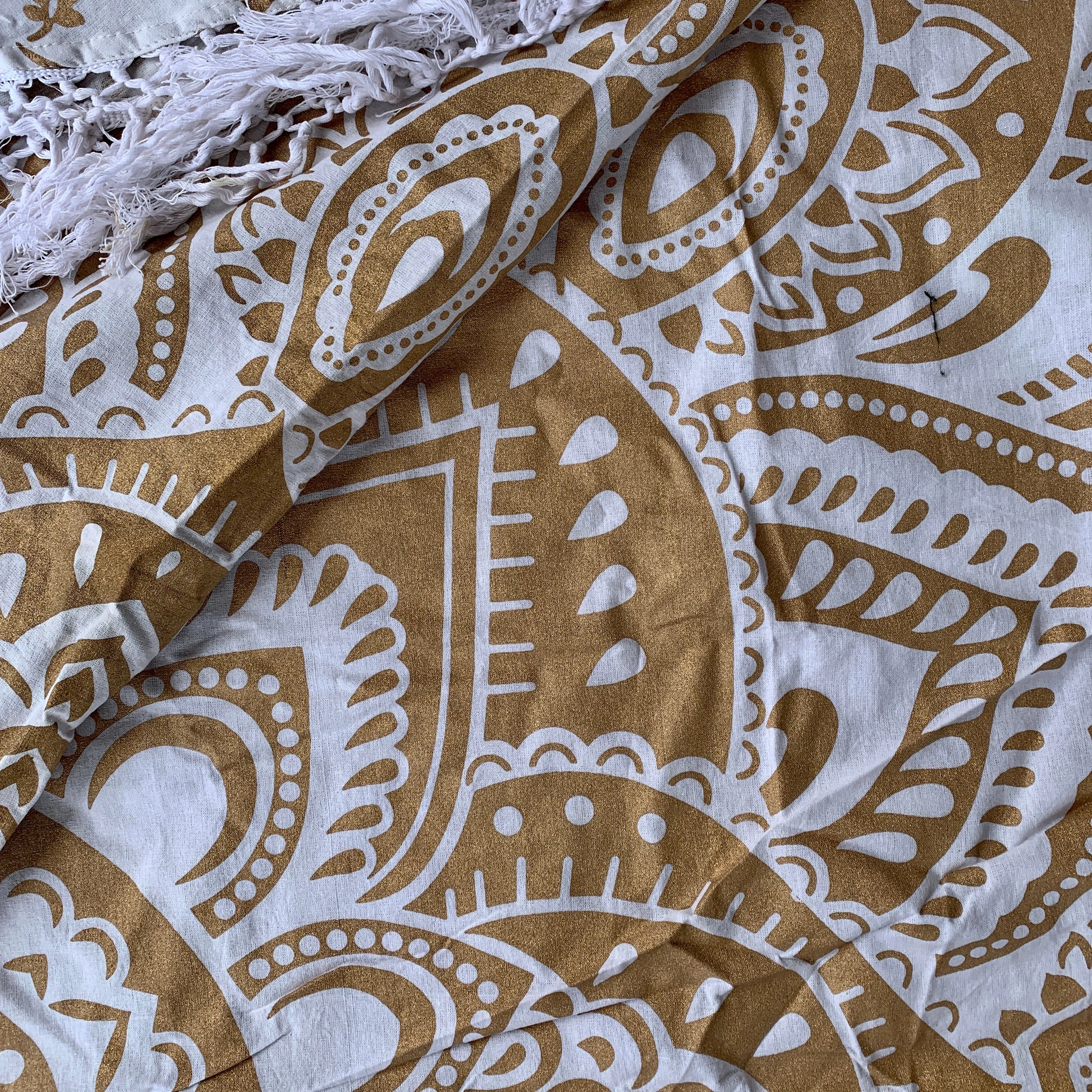 Bohemian Gold Printed Cotton Mandala Beach Roundie