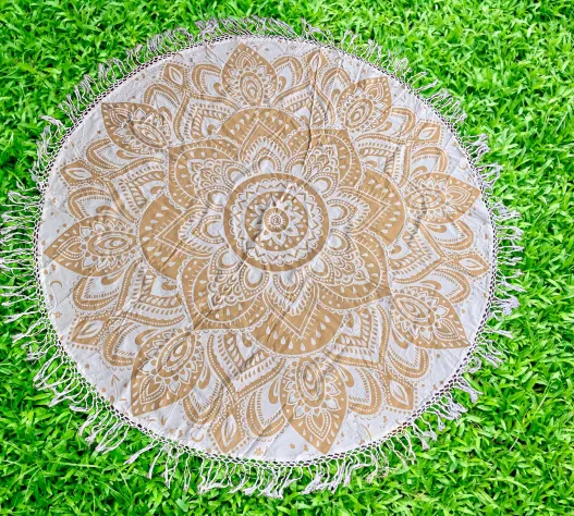 Bohemian Gold Printed Cotton Mandala Beach Roundie