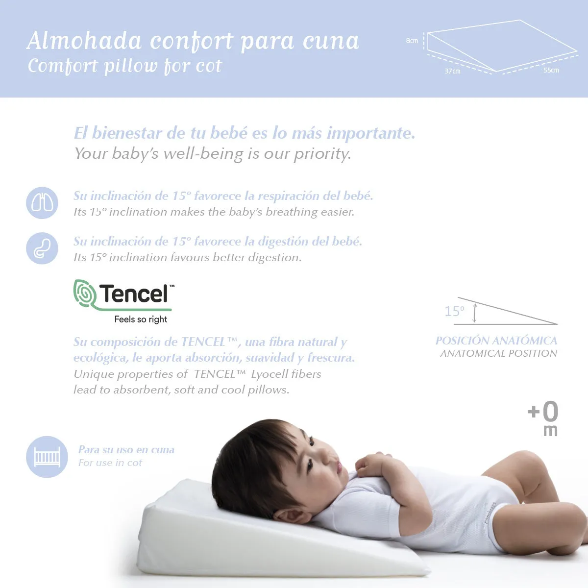 Cambrass Comfort Cot Pillow Liso E White