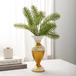 Castleore Flower Vase for Home Decor | Metal Vase for Living Room- Pots for Decoration- Hand Painted Metal Table Vase | white and green flower |