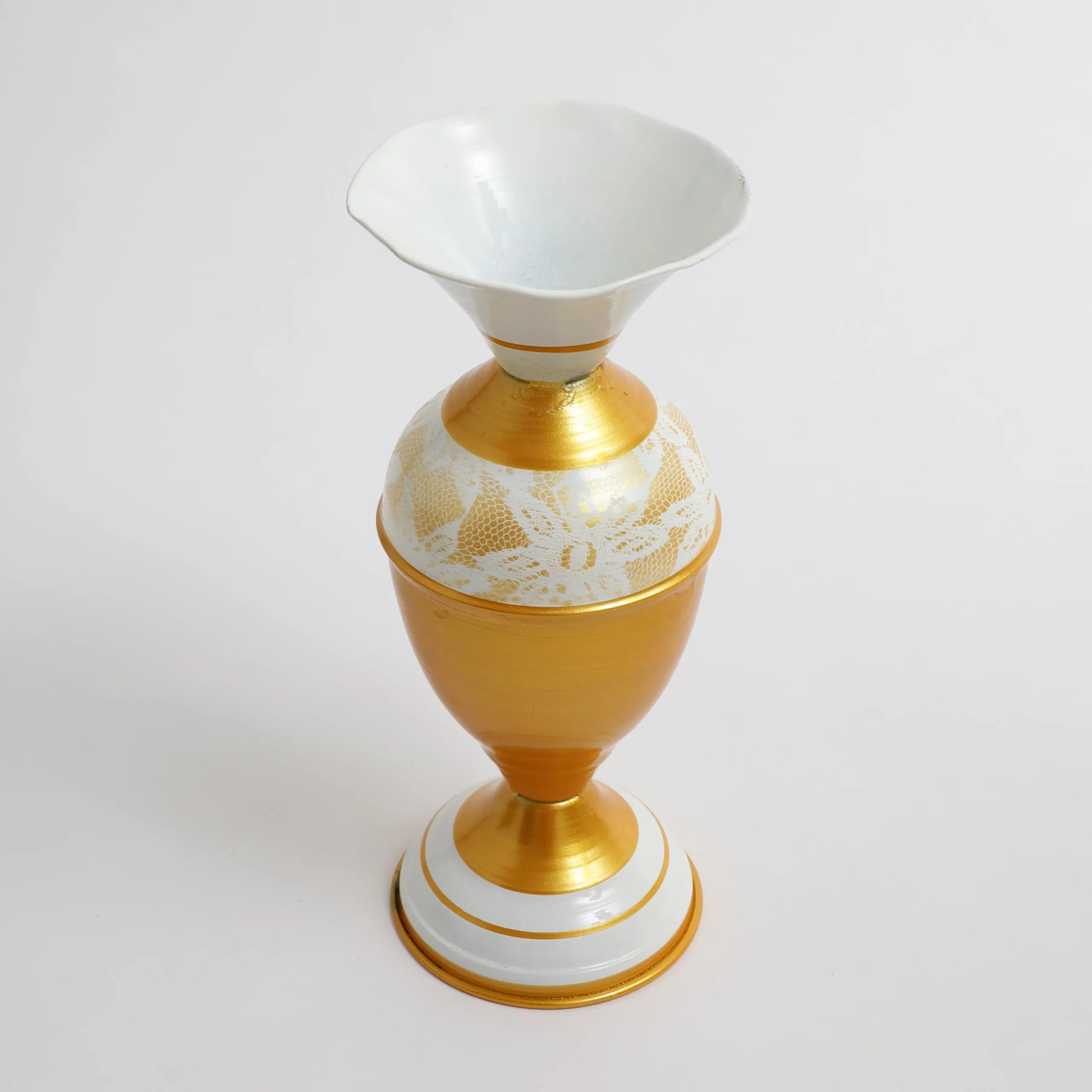 Castleore Flower Vase for Home Decor | Metal Vase for Living Room- Pots for Decoration- Hand Painted Metal Table Vase | white and green flower |