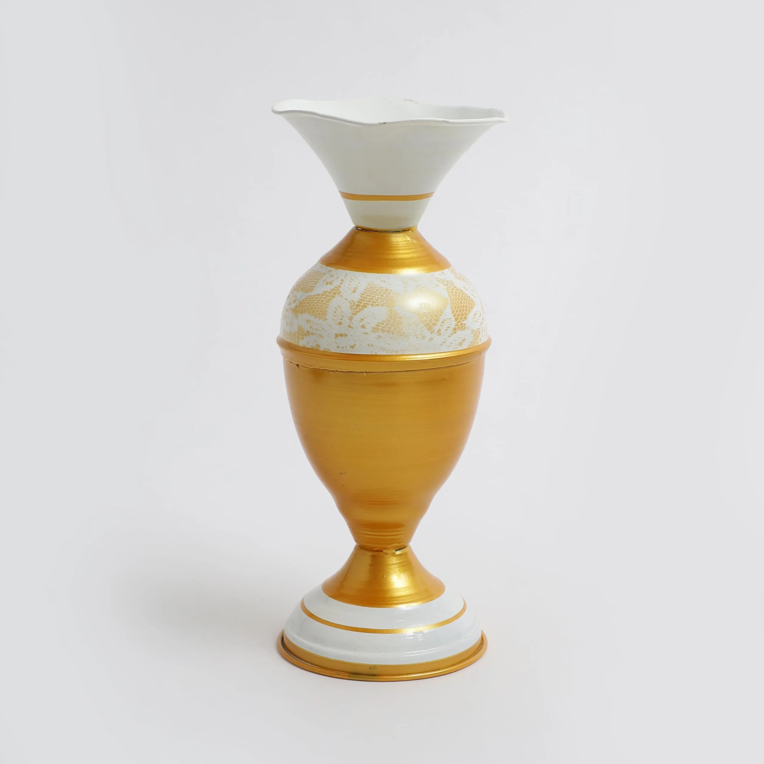 Castleore Flower Vase for Home Decor | Metal Vase for Living Room- Pots for Decoration- Hand Painted Metal Table Vase | white and green flower |