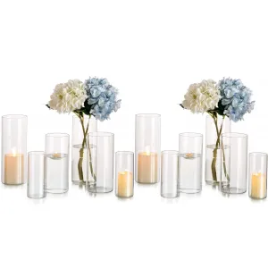 cozy Decoration Clear Glass Cylinder Vases Set of 12 Bulk Flower Vase for Wedding Table Centerpieces 6', 8' & 10'H Clear S M L