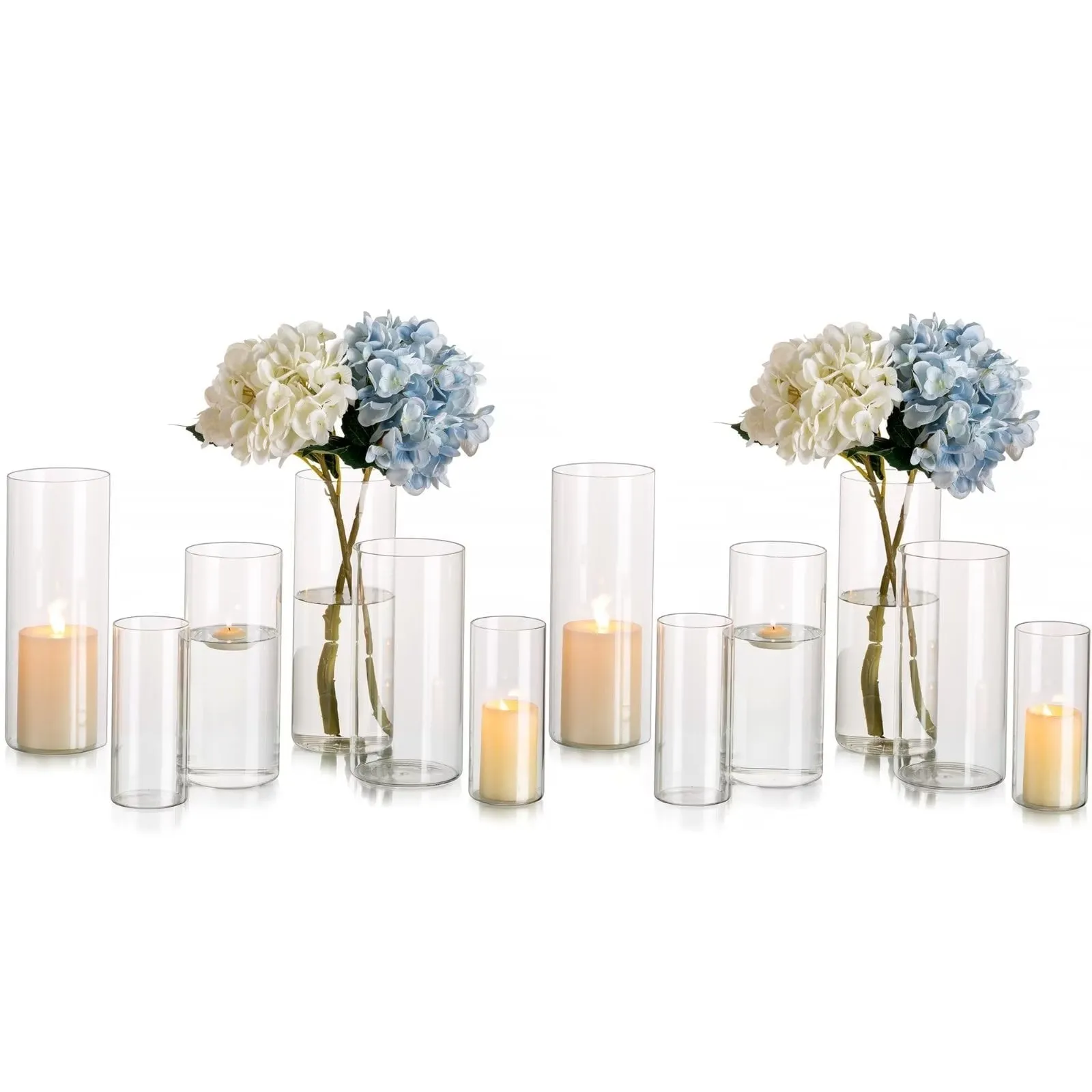 cozy Decoration Clear Glass Cylinder Vases Set of 12 Bulk Flower Vase for Wedding Table Centerpieces 6', 8' & 10'H Clear S M L