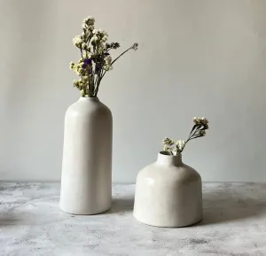 Craftribal Decorative White Ceramic Flower Vase Set | vase for home decor | Vase for Living Room | Home Decor Centrepiece, Matte Finish, 9.5 & 6 inches, White, (Pack of 2)