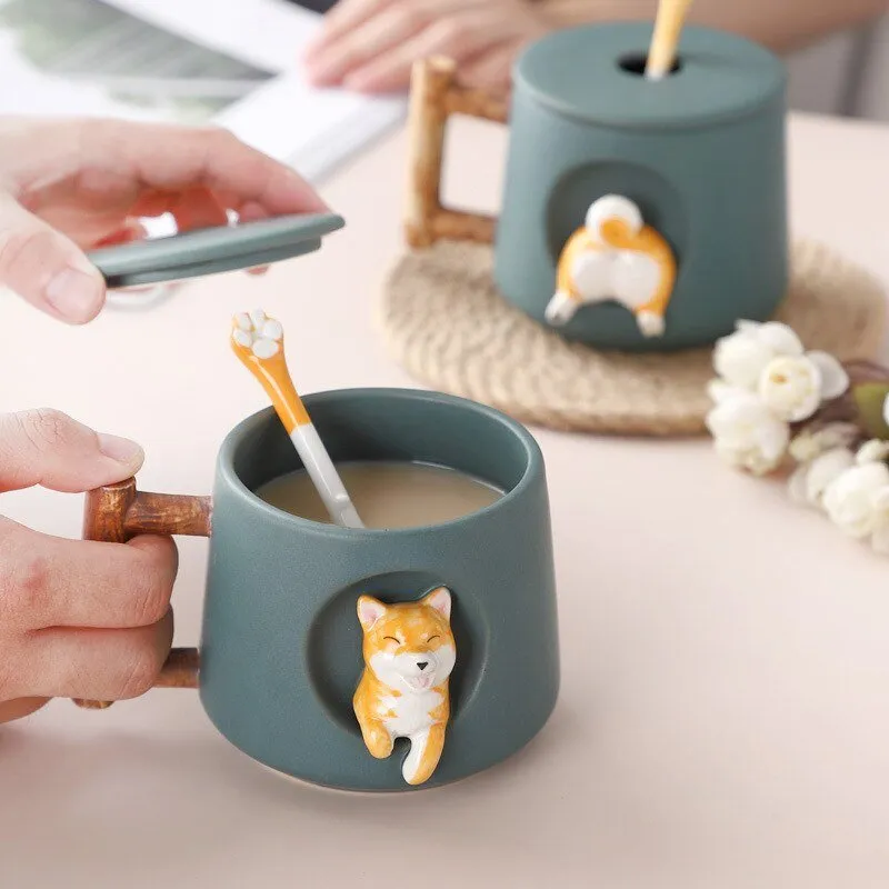 Creative Cute Mug with Lid Spoon Set