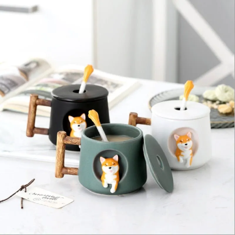 Creative Cute Mug with Lid Spoon Set