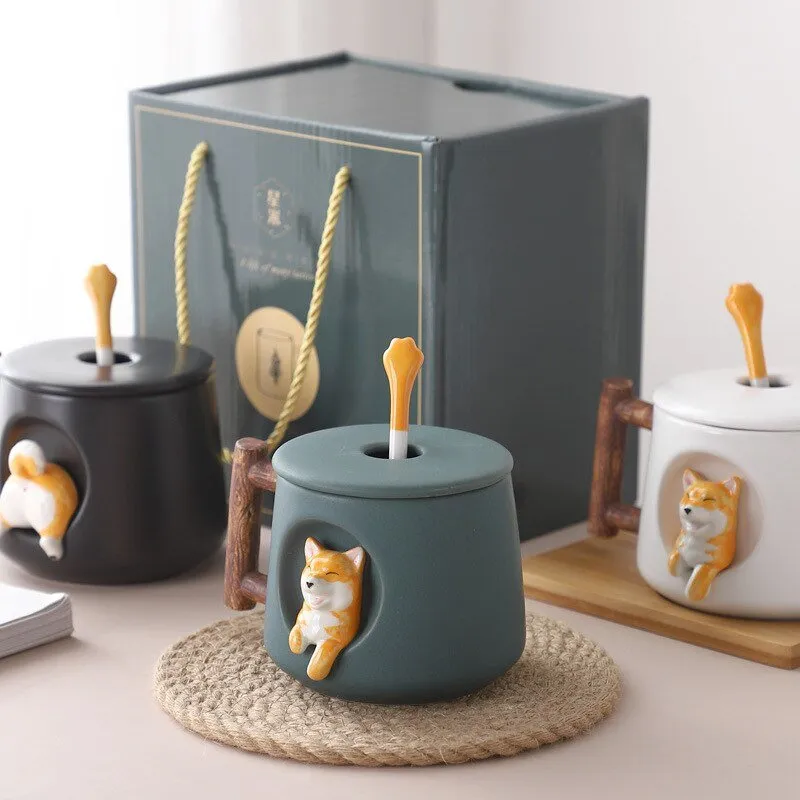 Creative Cute Mug with Lid Spoon Set
