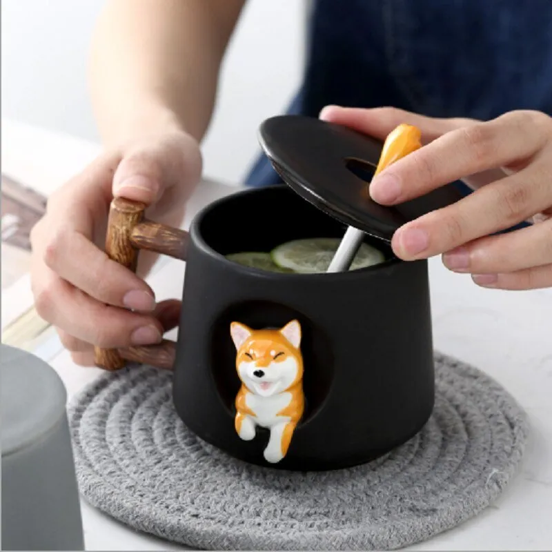 Creative Cute Mug with Lid Spoon Set
