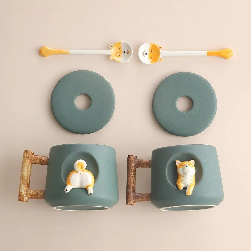 Creative Cute Mug with Lid Spoon Set