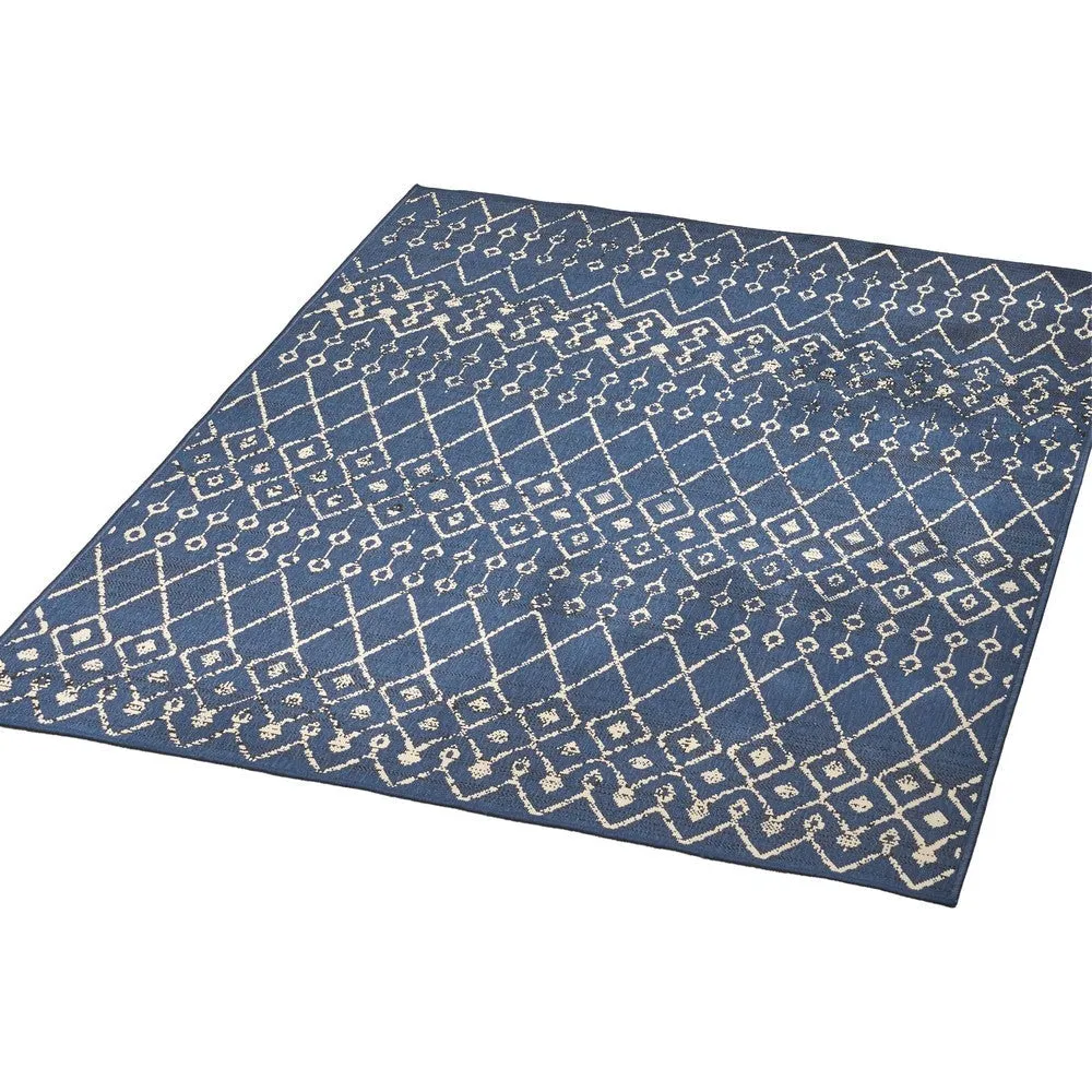 Cynth Area Rug Rectangular 5 x 7, Blue Indoor Outdoor Boho Ivory Pattern By Casagear Home