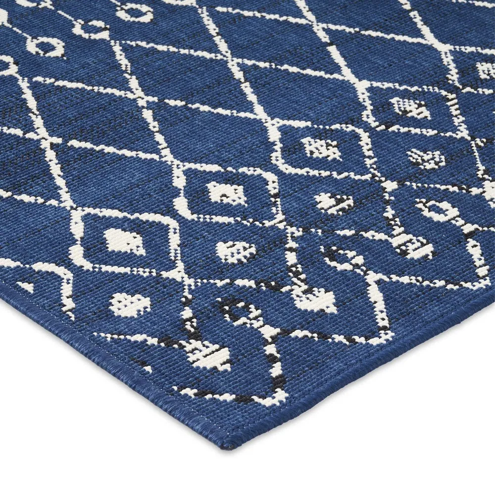 Cynth Area Rug Rectangular 5 x 7, Blue Indoor Outdoor Boho Ivory Pattern By Casagear Home