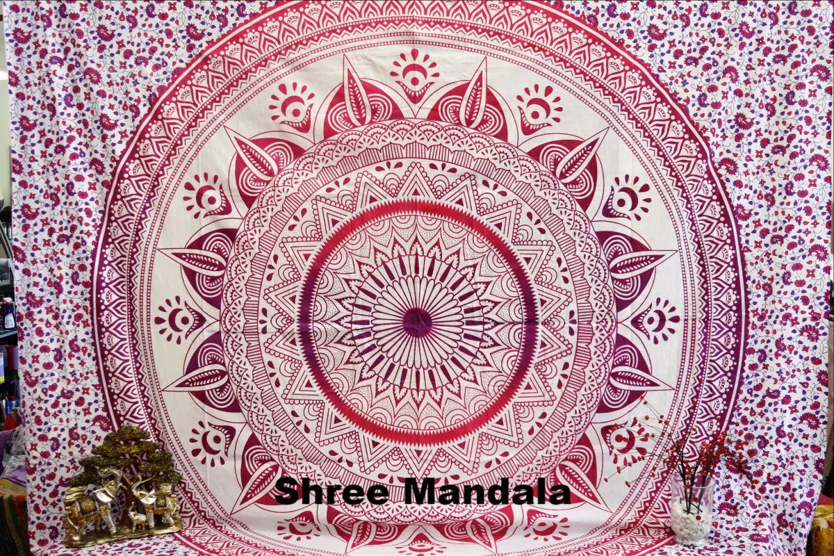 Daisy Pink Ombre Mandala Throw Set