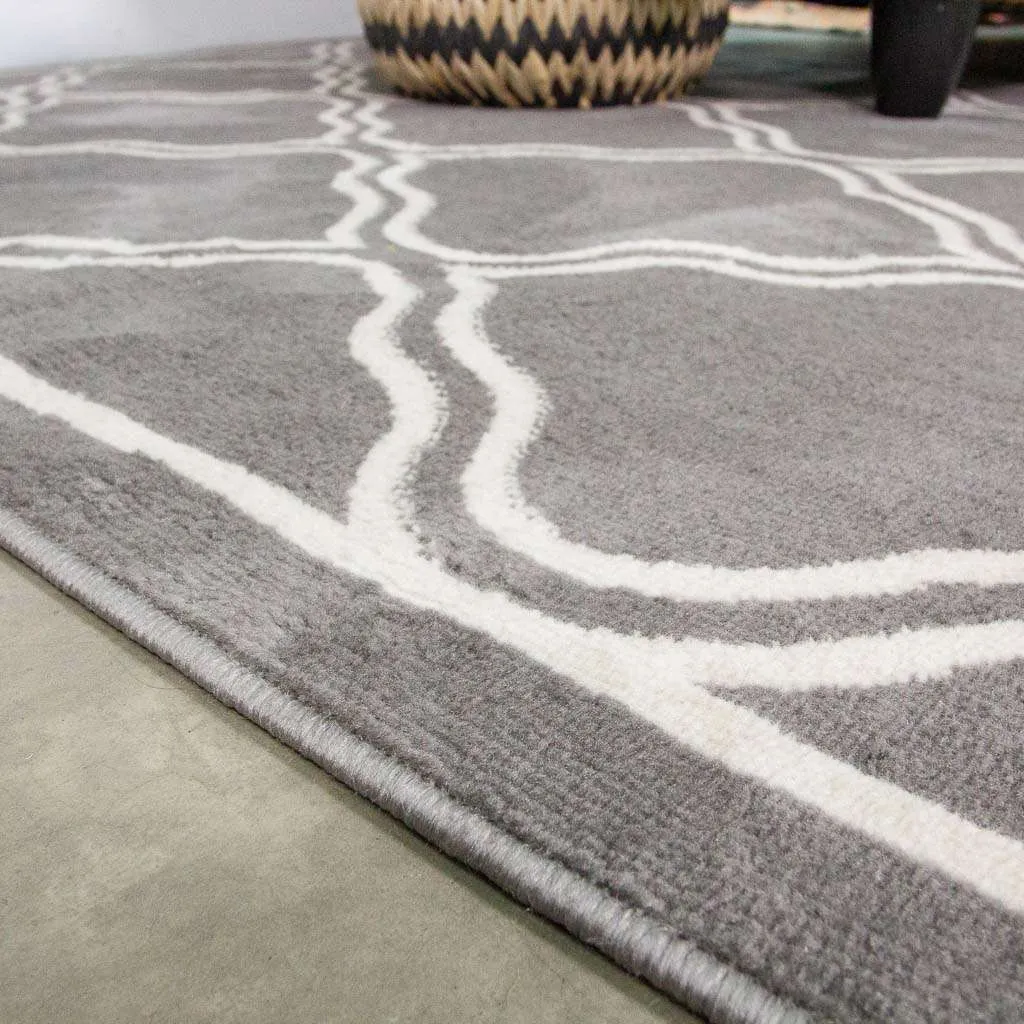 Dark Grey Trellis Living Room Runner Rug