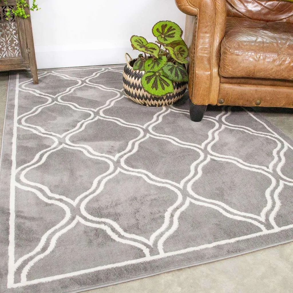 Dark Grey Trellis Living Room Runner Rug