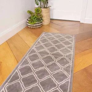Dark Grey Trellis Living Room Runner Rug