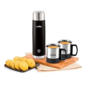 Duro Classic Vacusteel Flask with Mugs Gift Set, 3 Pieces