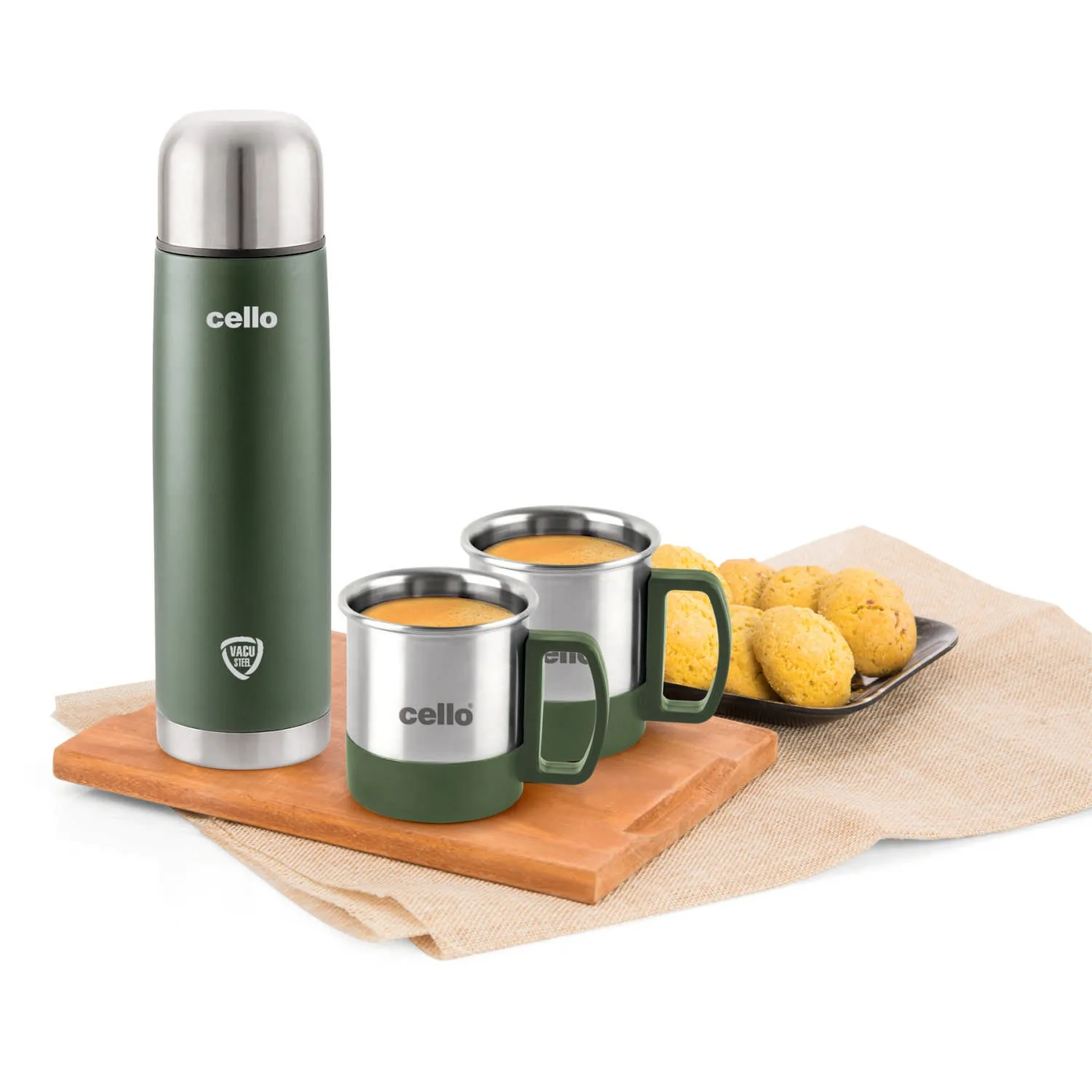 Duro Classic Vacusteel Flask with Mugs Gift Set, 3 Pieces