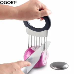 Easy Onion Holder Slicer Vegetable Tools Tomato Cutter Stainless Tteel Kitchen Gadgets No More Stinky Hands Kitchen Accessories
