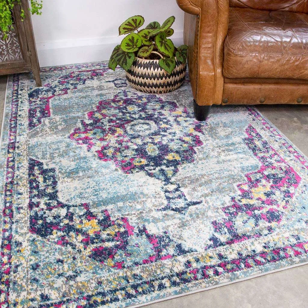 Faded Distressed Colourful Oriental Pattern Rug - Demelza