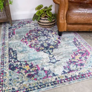 Faded Distressed Colourful Oriental Pattern Rug - Demelza