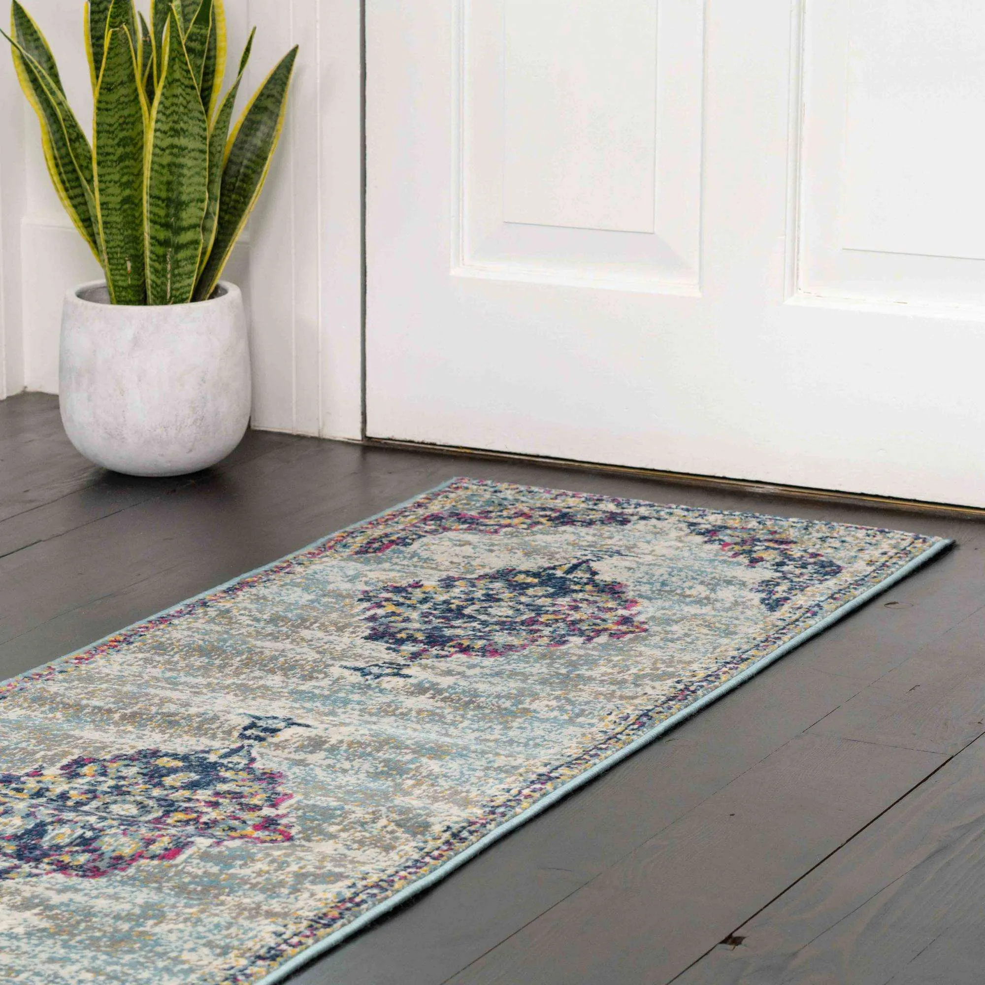 Faded Distressed Colourful Oriental Pattern Rug - Demelza