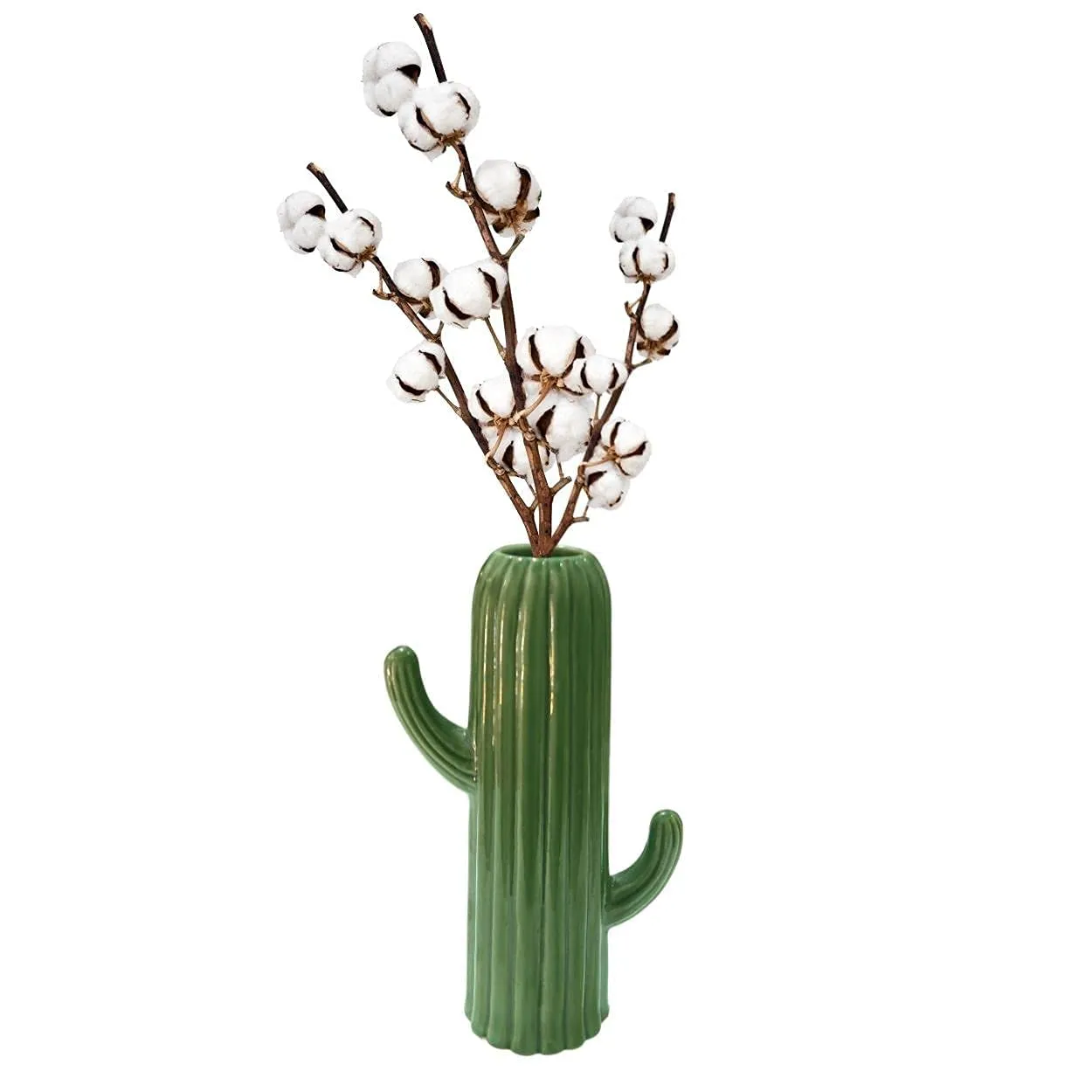 FARKRAFT Flower Vase | Cactus Shape Ceramic Vases Use with Flower and Pampas Grass | Best for Gifts and Home Decor Items | Size : 8 Inch, Green
