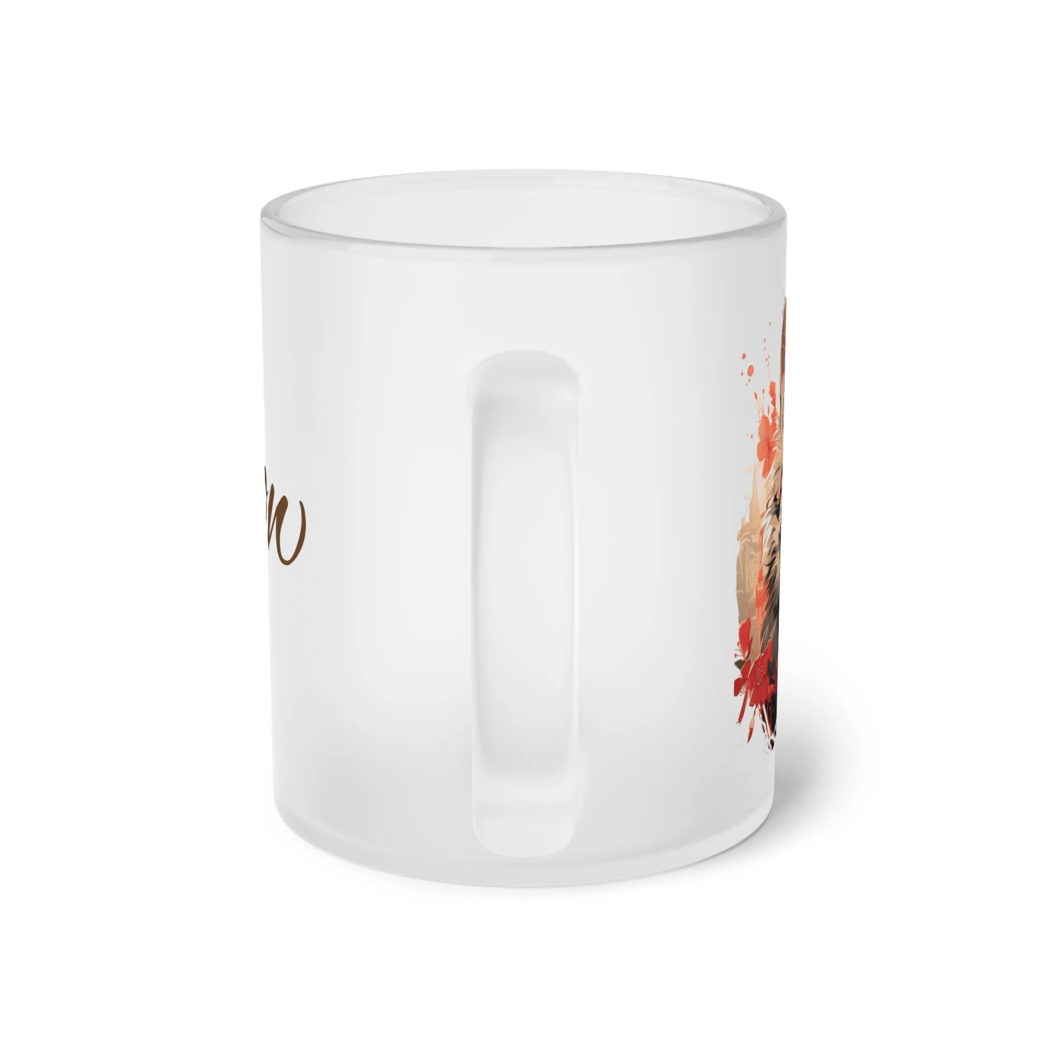 Floral Cat Frosted Glass Mug/Animal Mug: For Cat & Animal Lovers. Great Gift For Her, Gift For Mom, Cat Mom Gift For Dad. Birthday Gift