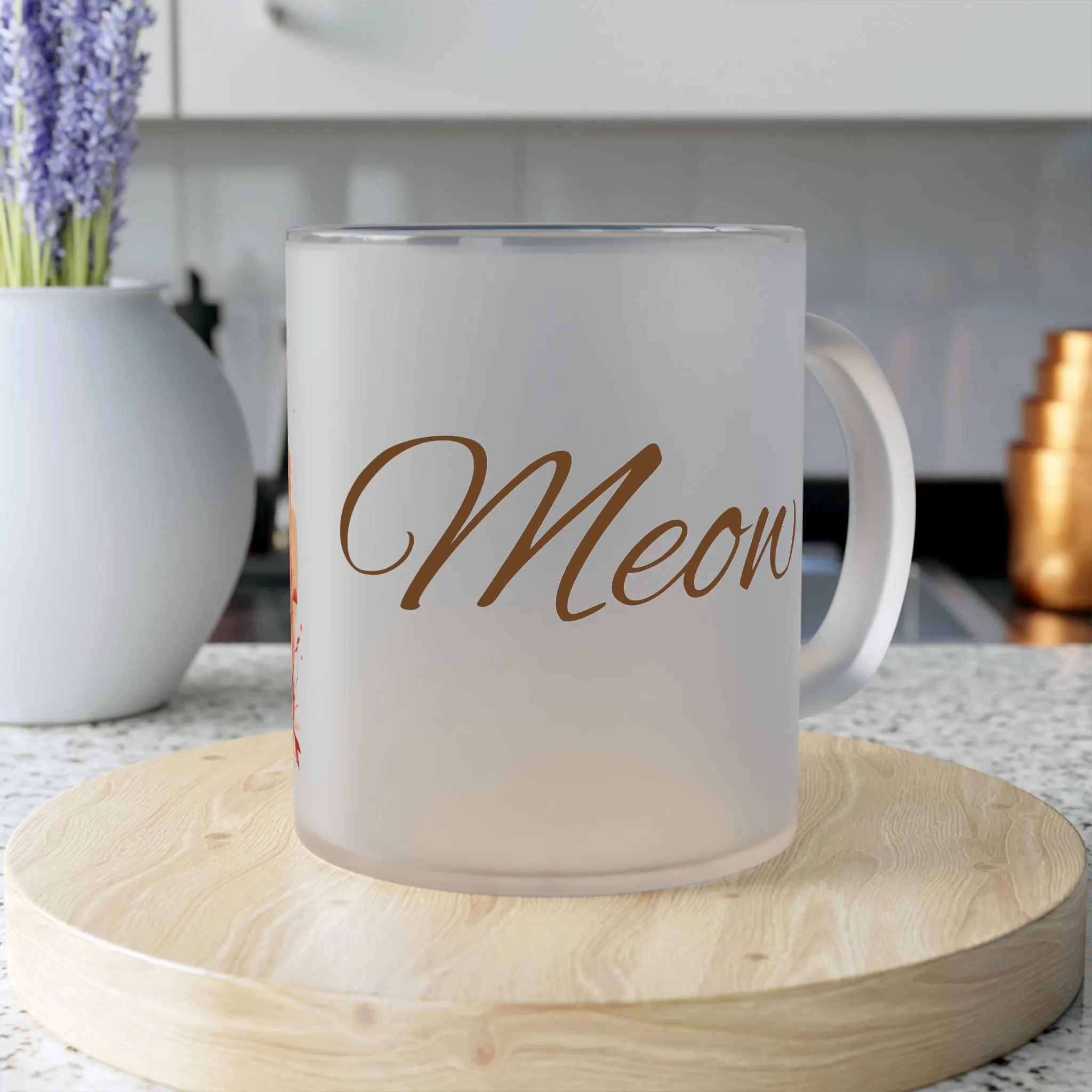 Floral Cat Frosted Glass Mug/Animal Mug: For Cat & Animal Lovers. Great Gift For Her, Gift For Mom, Cat Mom Gift For Dad. Birthday Gift