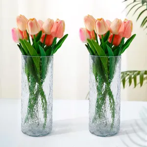 Gleevers Glass Vase for Home Decor (2Pcs- 24cm) |Center Table Decorative Items| Flower Vases for Home Decor| Dining Table Decorative Items| Transparent Flower Vase for Living Room, Bookshelf