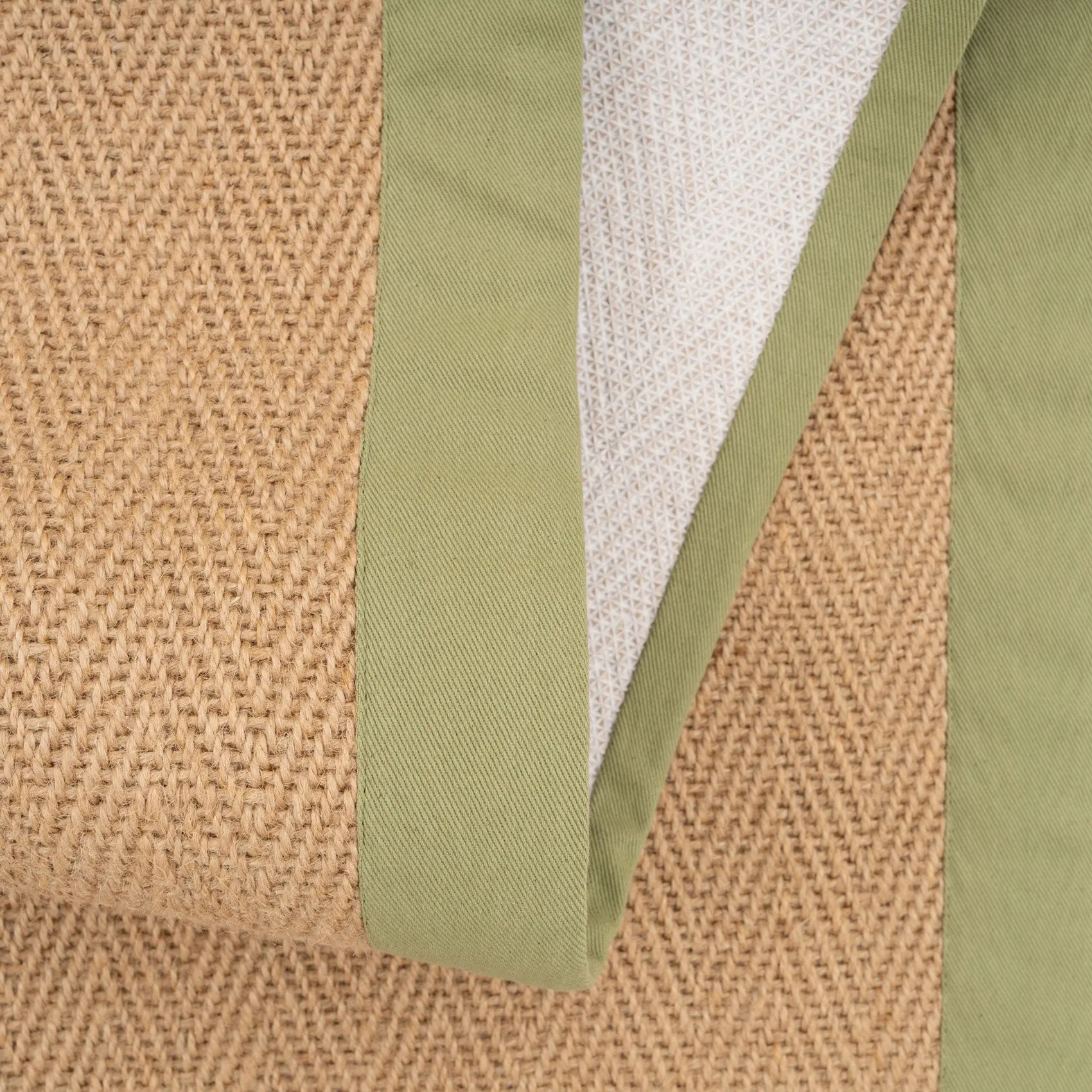 Green Cotton Border Natural Jute Hallway Runner Rug