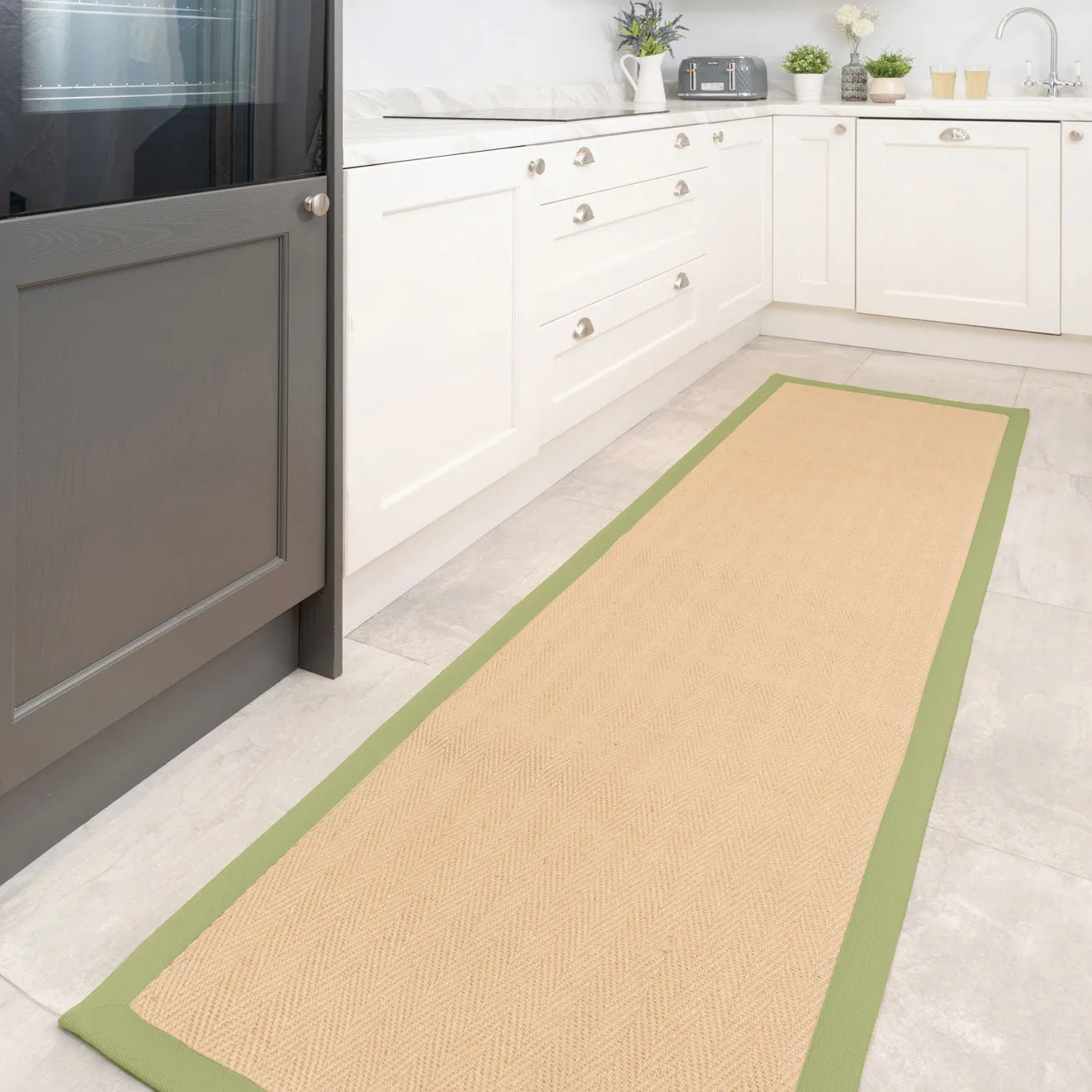 Green Cotton Border Natural Jute Hallway Runner Rug
