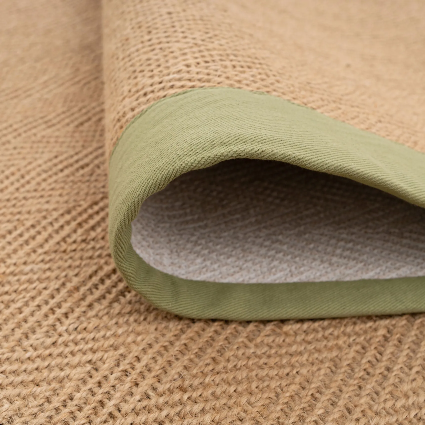 Green Cotton Border Natural Jute Hallway Runner Rug