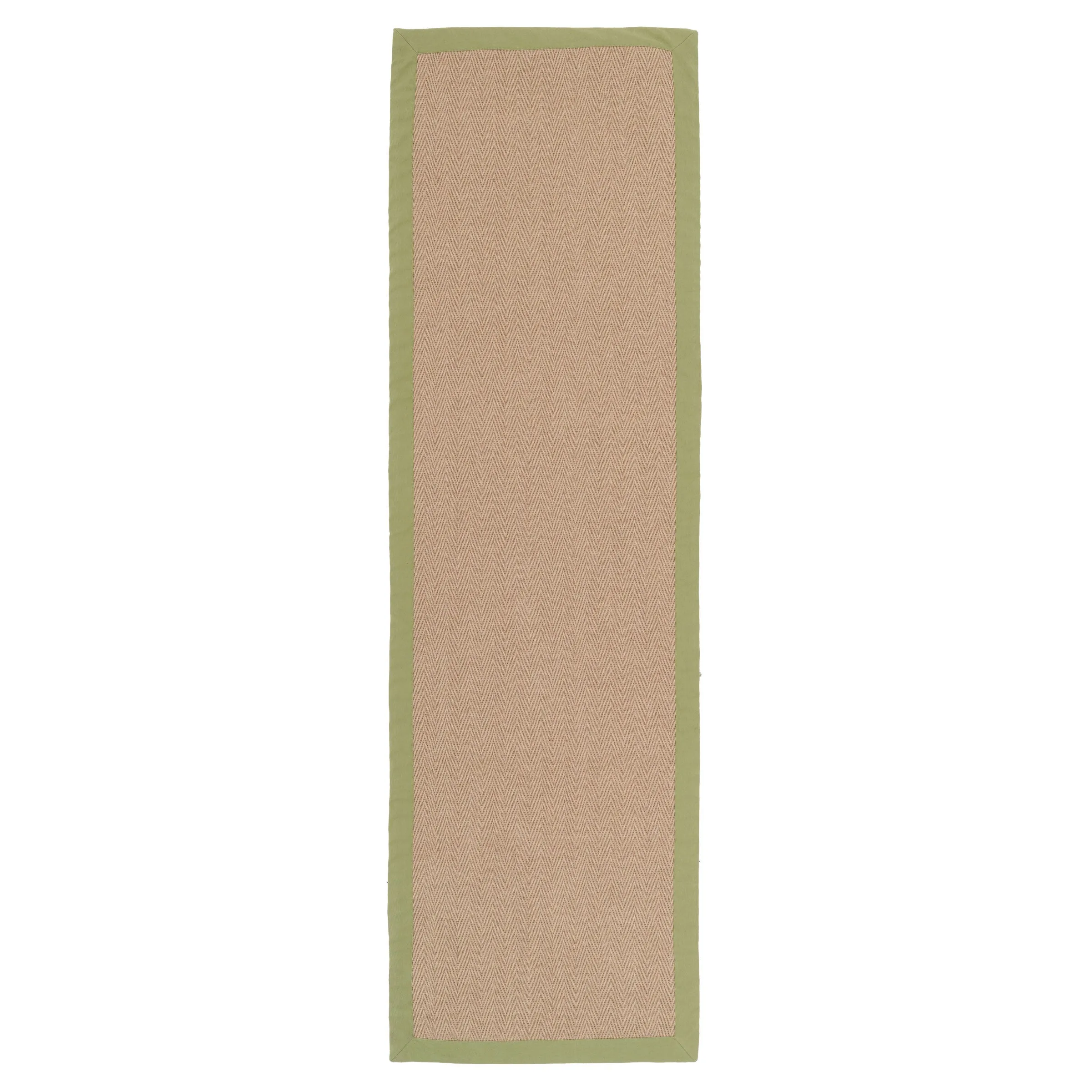 Green Cotton Border Natural Jute Hallway Runner Rug