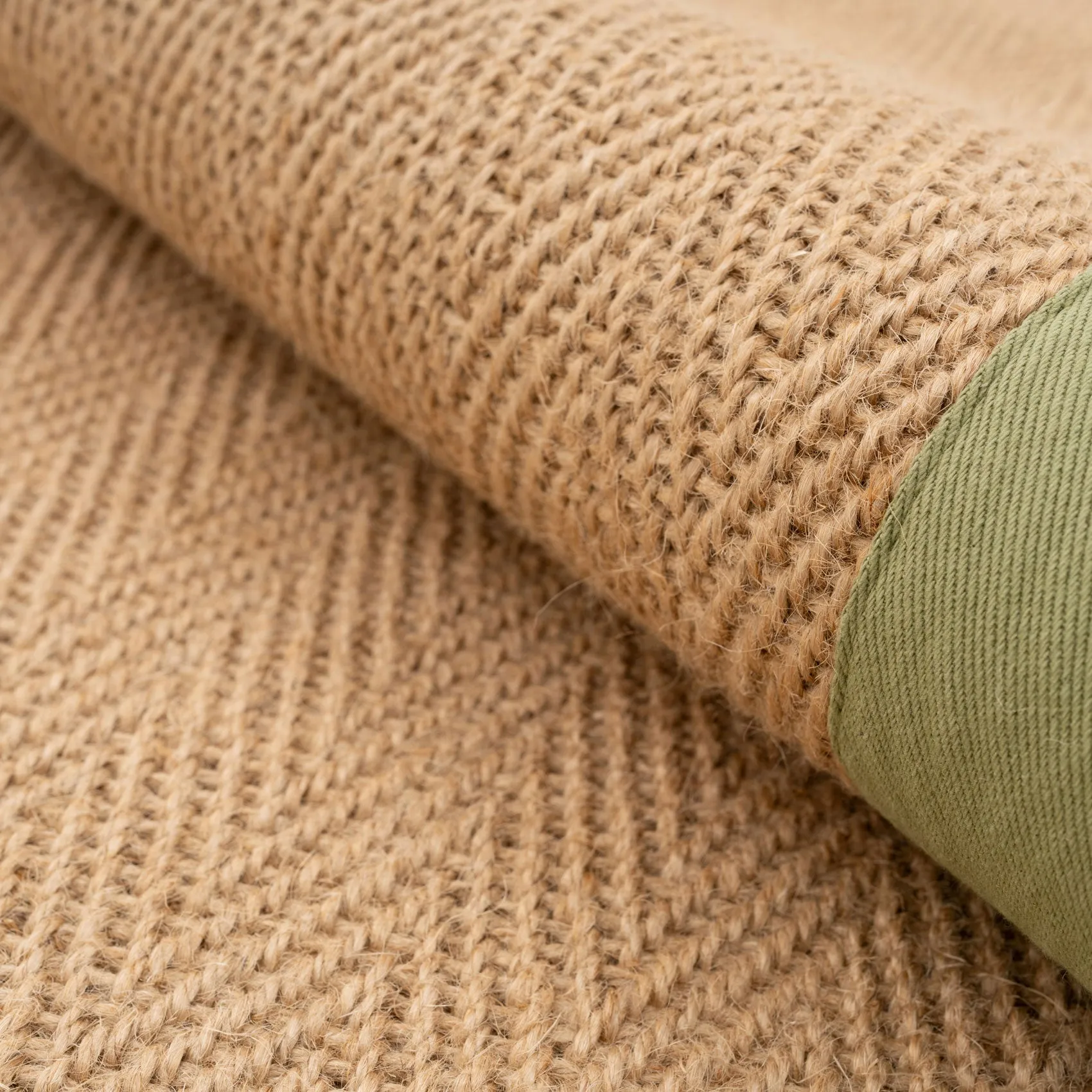 Green Cotton Border Natural Jute Hallway Runner Rug