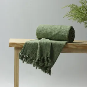 Green Pure Cotton Solid Throw Blankets For Home Decor