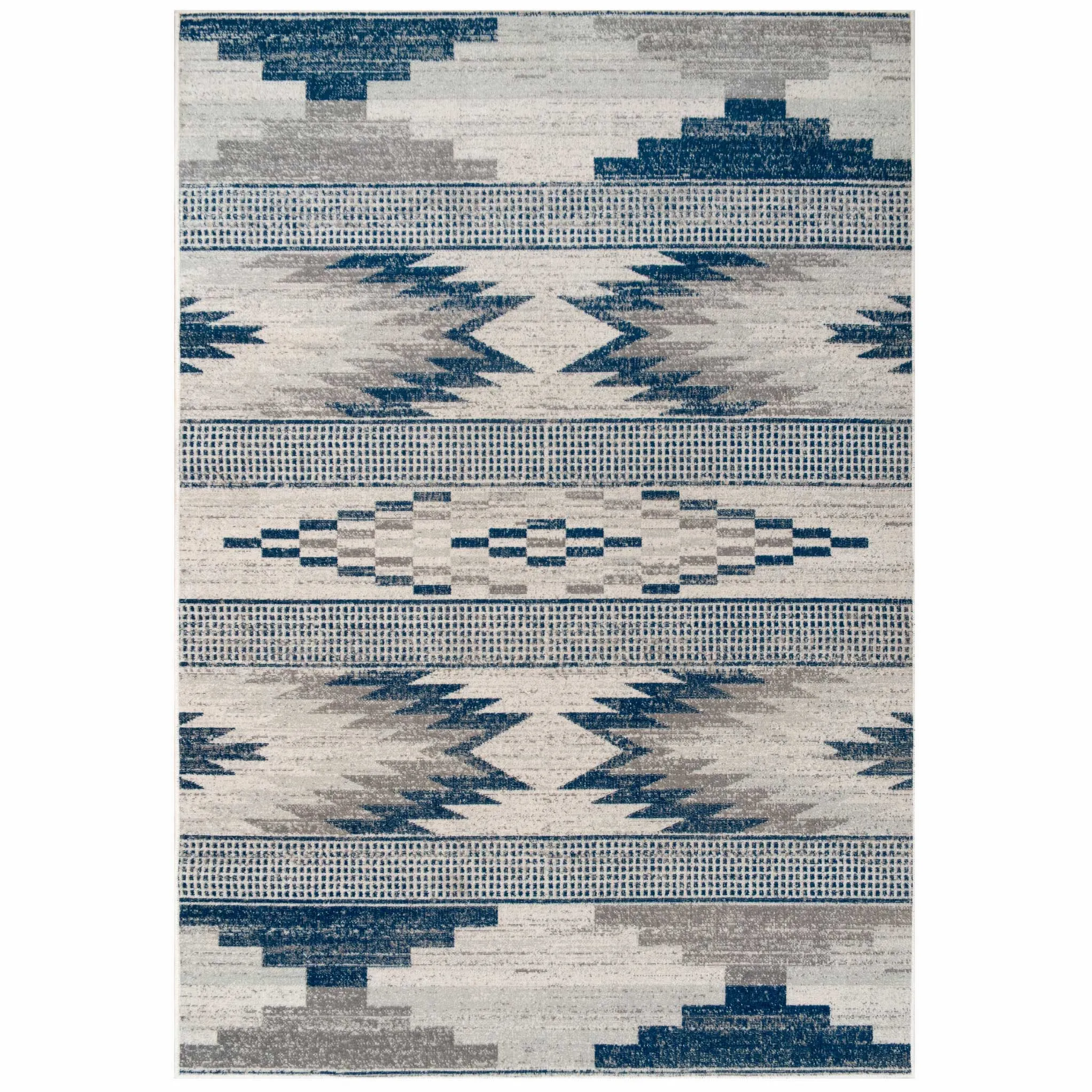 Grey Navy Aztec Living Room Rug