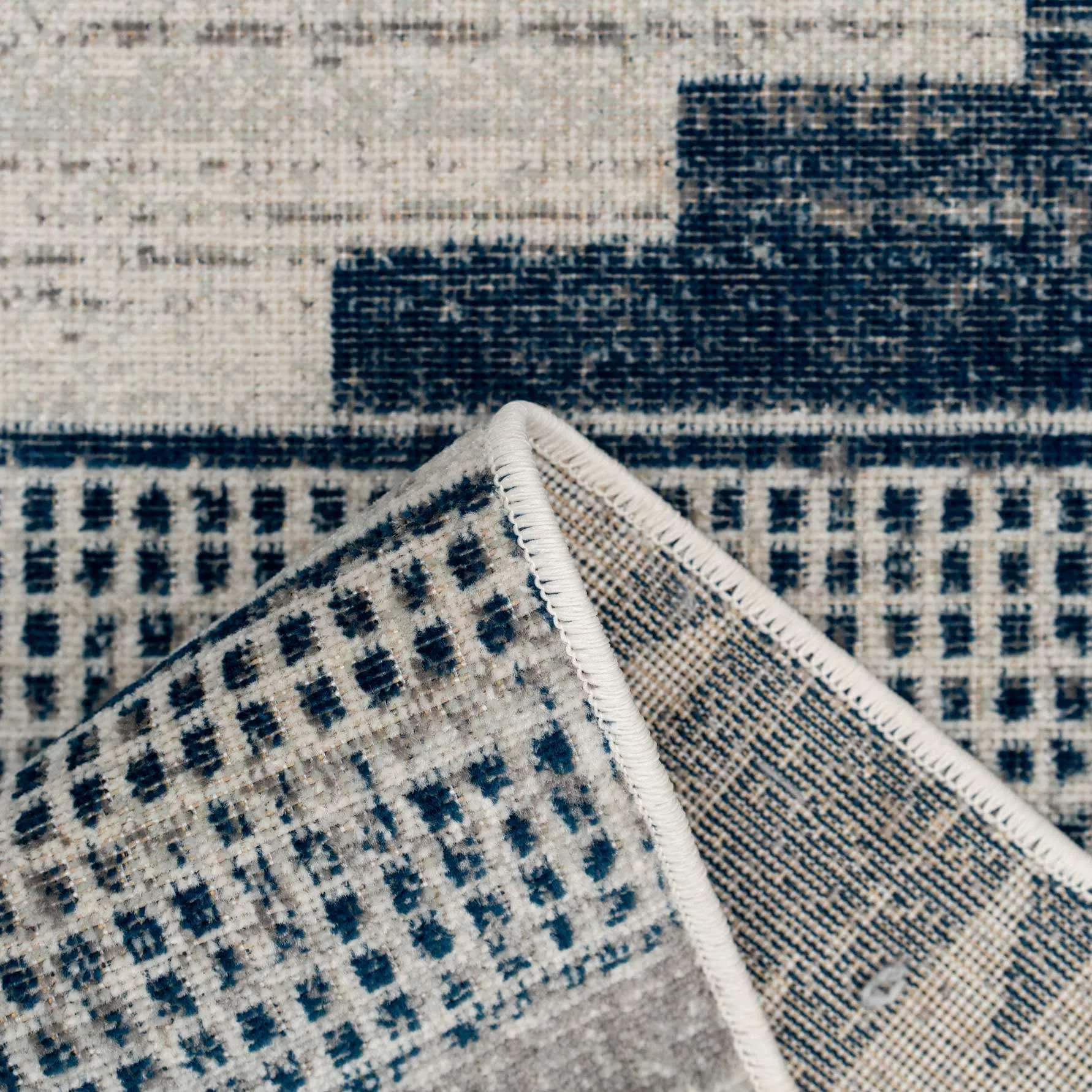 Grey Navy Aztec Living Room Rug