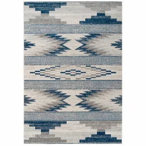 Grey Navy Aztec Living Room Rug