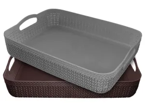 Heart Home Q-4 Designer Plastic Storage Basket For Store Fruits, Vegetables, Magazines, Cosmetics, Stationary Pack of 2 (Grey & Brown)-50HH01590