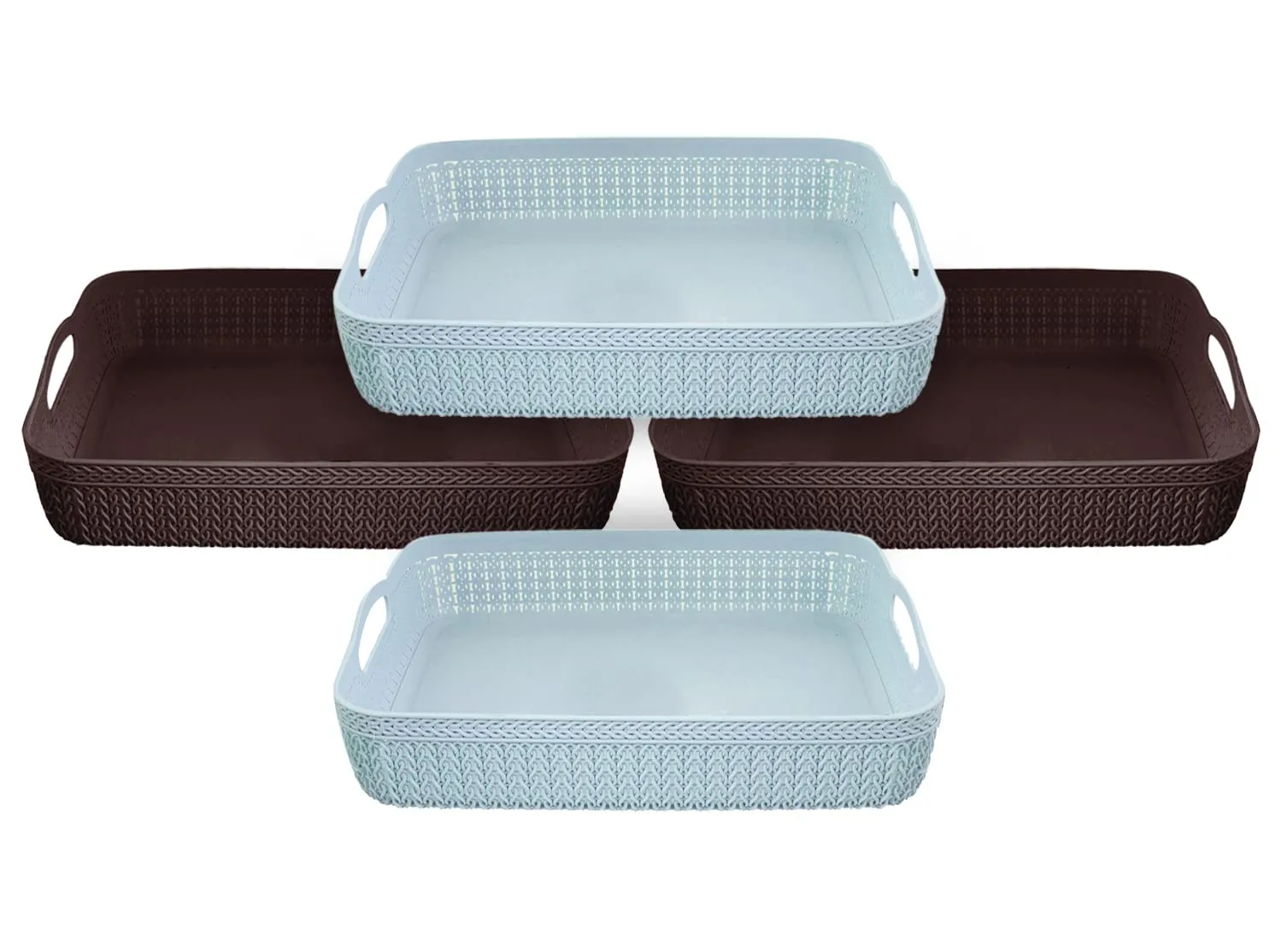 Heart Home Q-4 Multiuses Designer Unbreakable Plastic Storage Basket/Organizer/Bin For Home, Kitchen, Bathroom, Office Use Pack of 4 (Blue & Brown)-50HH01609